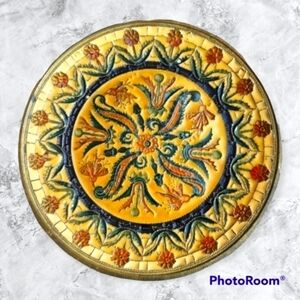 VTG Turkish Byzantine Brass Enamel Floral Outdoor Patio Wall Plate